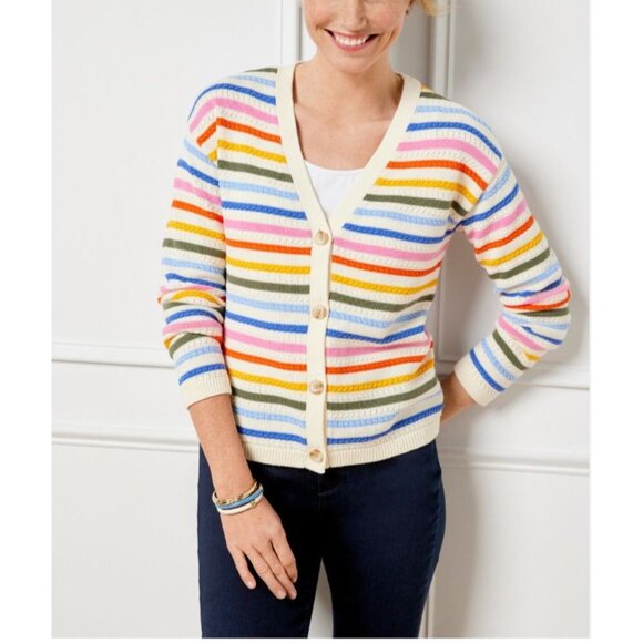Talbots Women's Cardigan Sweater 2X Cotton Striped New - Picture 1 of 14